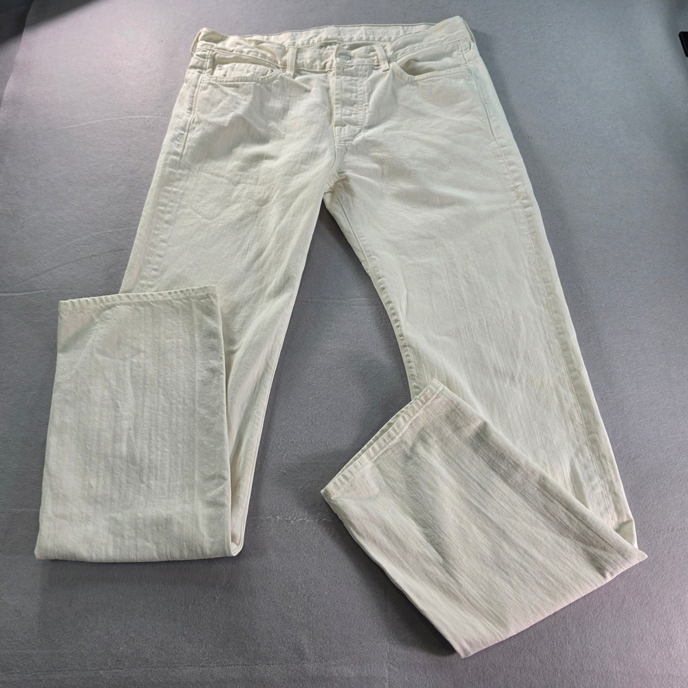 7 For All Mankind Standard Straight Leg Jeans Mens 32 Cream USA Made Vintage
